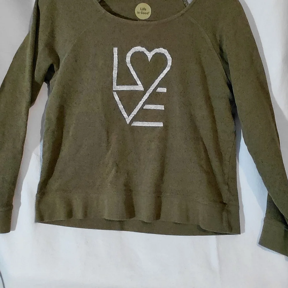 Life Is Good Green Sweatshirt with Heart Graphic - Picture 2 of 11